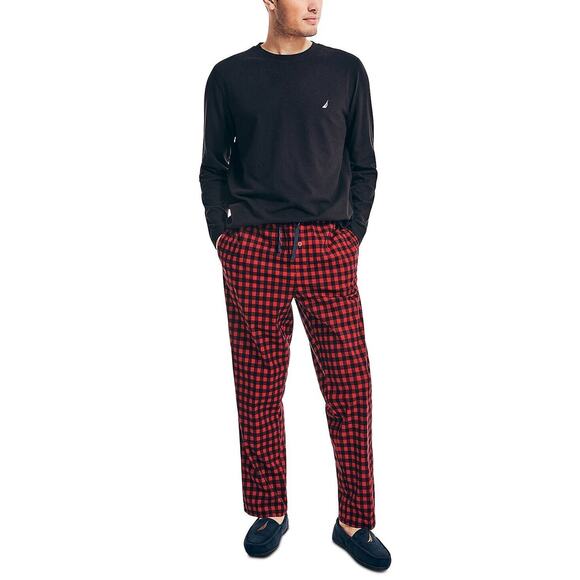 Nautica Men's Red/Black Checkered Fleece Classic Comfort Pajamas Pants Size L - Picture 4 of 4